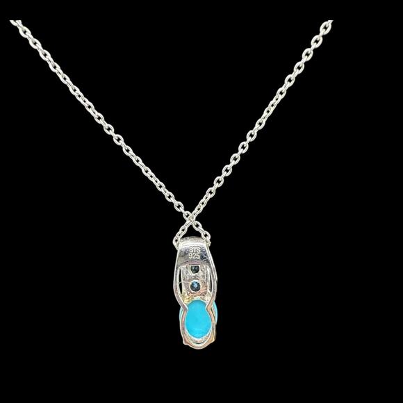 Natural Blue Turquoise Blue Topaz  Pendant Necklace 925 Sterling Silver STS - Picture 4 of 6